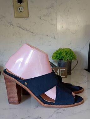 UGG Women's Navy Suede Block Heel Slide Sandals